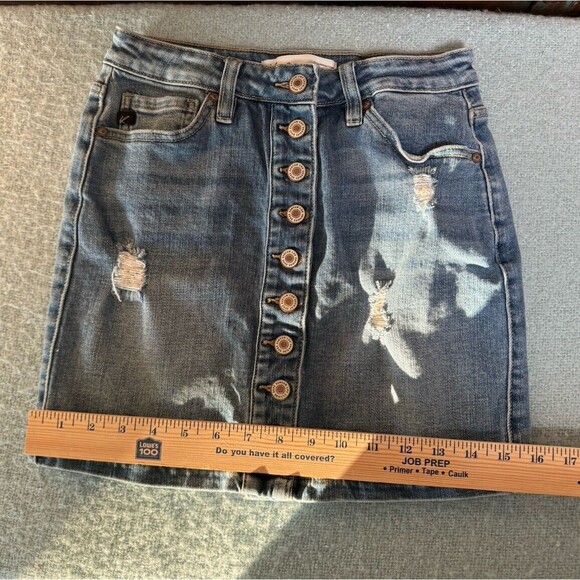 KanCan Cute Distressed Button Front‎ Blue Stretchy Denim Skirt Women's Size 25 - Picture 12 of 13